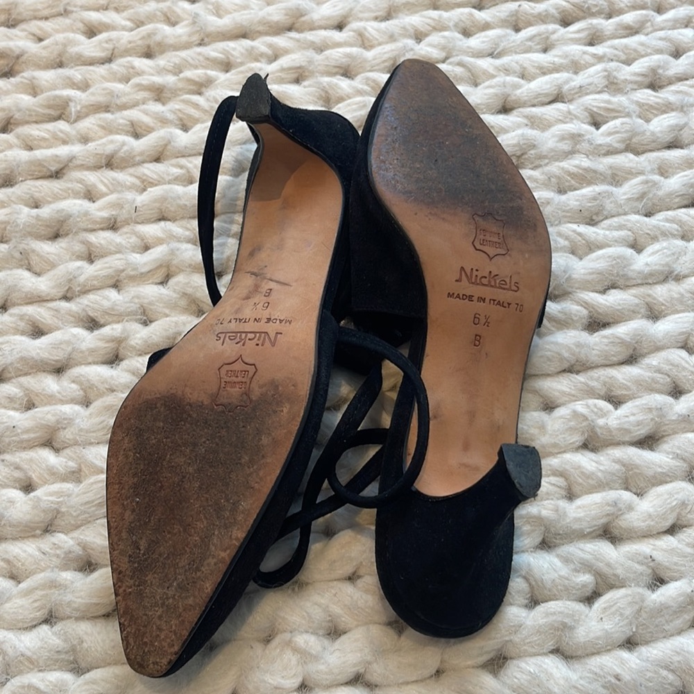 NICKELS SUEDE POINTED TOE KITTEN STRAPPY HEEL SIZE 6.5 - Picture 4 of 4
